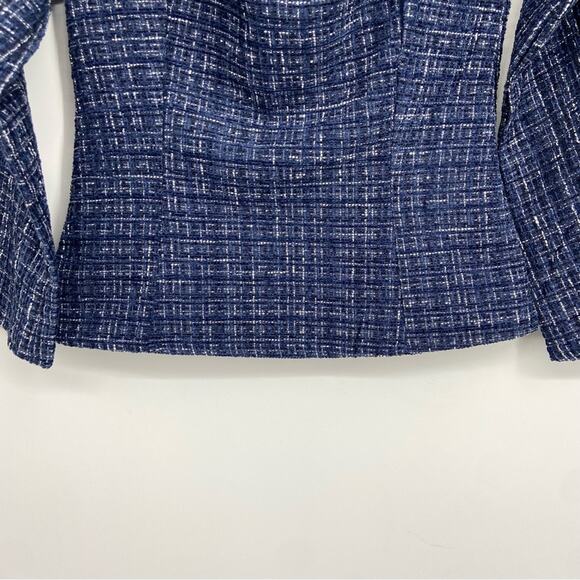 New Zara Blue Check Tweed Off the Shoulder Corset Style Peplum Top Size XS - Picture 6 of 13